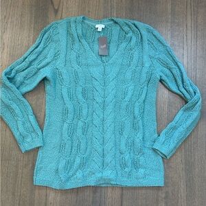 NEW J. Jill Cable Knit Sweater-Size Medium-Color-Sprout/Seafoam Green
